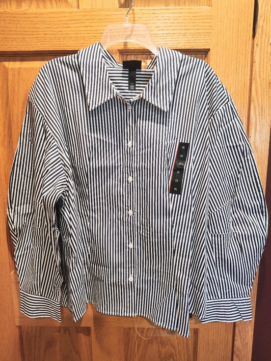 Future Collective Tops - Future Collective Barrel Sleeve Striped Button-Down Shirt, Pleated